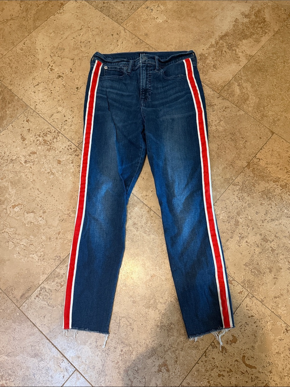 GAP Dark Blue Denim Jeans with Red & White Side Stripes